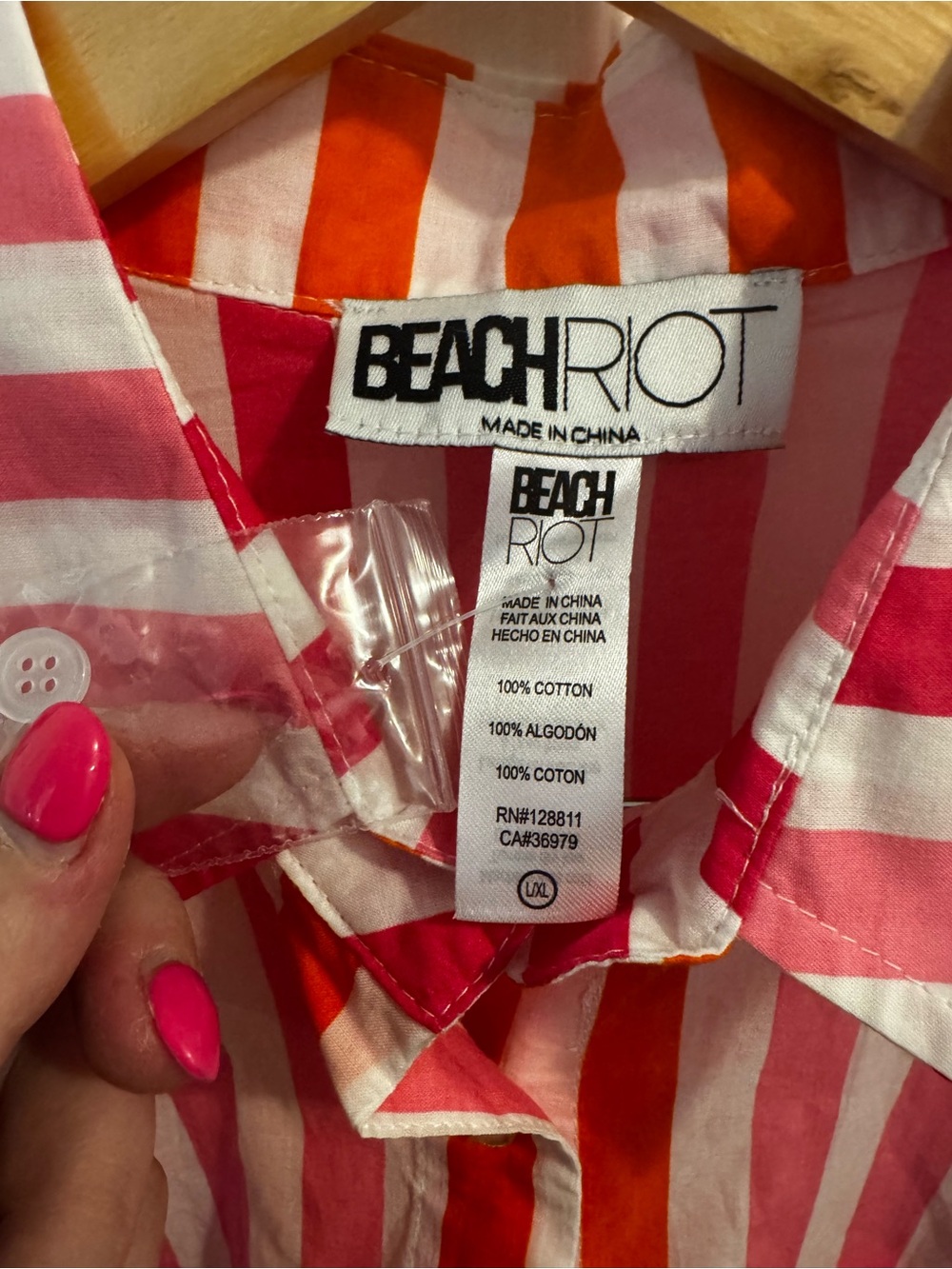 Beach Riot Pink, Red and Orange Striped Button-Down Shirt - Picture 2 of 5